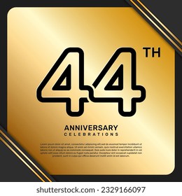 44th anniversary celebration template design with simple and luxury style in golden color, vector template