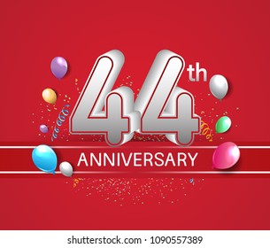 44th Anniversary Design Red Background Balloons Stock Vector (Royalty ...