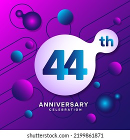 44th Anniversary logo with colorful abstract background, template design for invitation card and poster your birthday celebration. Vector eps 10