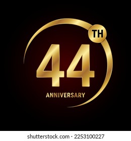 44th anniversary. Anniversary logo design concept with golden ring for anniversary celebration event, invitation card, greeting card, banner, poster, flyer, book cover. Logo Vector Template