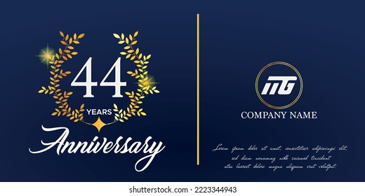 44th anniversary logo with elegant ornament monogram and logo name template on elegant blue background, sparkle, vector design for greeting card.