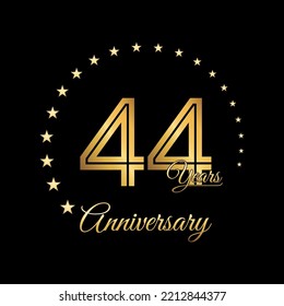 44th anniversary logo with gold color for brochure, poster, banners, magazines, web, booklets, invitations or greeting cards. Vector illustration