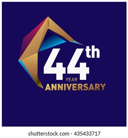 44th anniversary logo with gold shape modern looks. Anniversary signs illustration. Gold anniversary logo design and illustration?