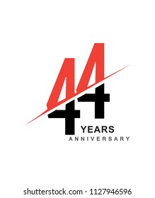 44th anniversary logo red and black swoosh design isolated on white background for anniversary celebration.
