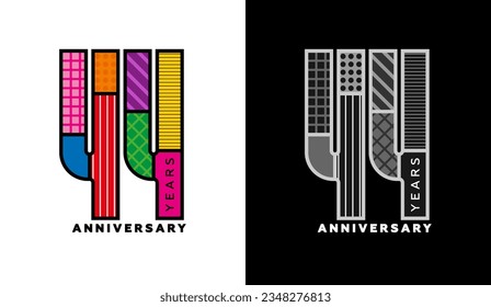 44th anniversary logo set, forty-fourth anniversary, colorful logo for holiday event, invitation, congratulations, web template, flyer and booklet, retro symbol