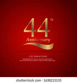 44th anniversary logo text decorative. With red background. Ready to use. Vector Illustration EPS 10