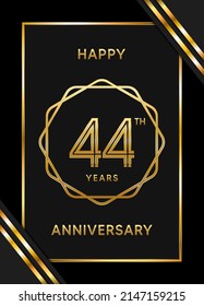 Logotipo del 44º aniversario. Diseño de planilla de celebración del aniversario con anillo de oro para folletos, folletos, revistas, póster de folleto, banner, web, invitación o tarjeta de saludo. Ilustraciones vectoriales.