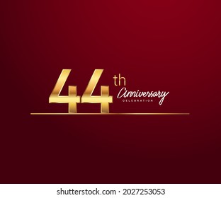 44th anniversary logotype with golden color and underline design isolated on red color. vector anniversary for celebration, invitation card, and greeting card