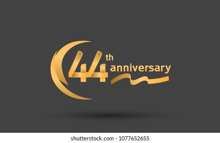 44th anniversary with swoosh golden color and ribbon for celebration event