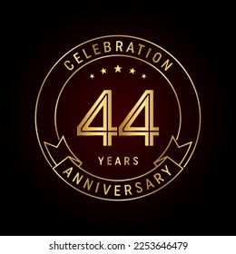 Concepto de diseño de plantillas para el 44º aniversario con cinta dorada para la celebración del aniversario. Plantilla de vectores de logotipos