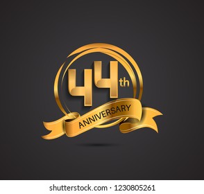 44th anniversary template design golden color with ribbon and ring memorial celebration event