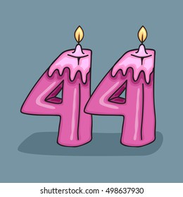 44th  Birthday Candle Number .Vector design template elements for your birthday celebration. 