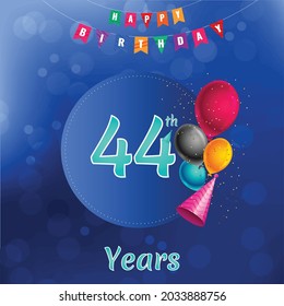 44th Happy Birthday celebration Invitation card design, Vector illustration design.