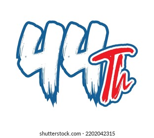 44th Ordinal Number counting vector art illustration with stunning font on red trim blue on white background