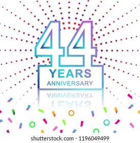 44th years anniversary celebration with colorful design with fireworks  and colorful confetti isolated on white background. for birthday celebration.
