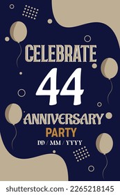 44th years anniversary design for greeting invitation with balloon elegant design template