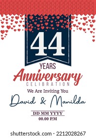 44th Years Anniversary Logo Celebration With Love for celebration event, birthday, wedding, greeting card, and invitation
