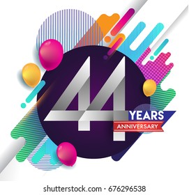 44th years Anniversary logo with colorful abstract background, vector design template elements for invitation card and poster your birthday celebration.