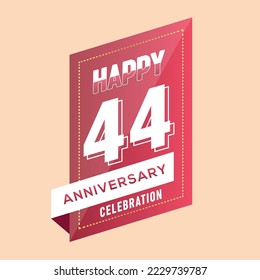 44th years anniversary logo template on brown background. celebrating whitenumbers with whiteribbon vector and confetti isolated design elements
