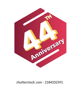 44th years anniversary logo, vector design birthday celebration with pink gradient  geometric isolated on white background.