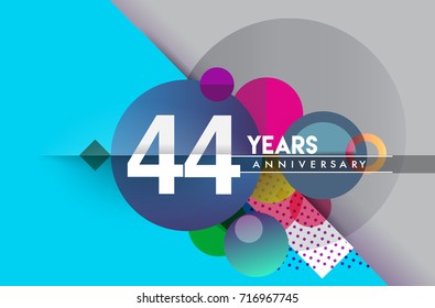 44th years anniversary logo, vector design birthday celebration with colorful geometric background and circles shape.
