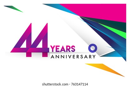 44th years anniversary logo, vector design birthday celebration with colorful geometric isolated on white background.