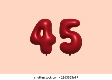45 3d number balloon made of realistic metallic air balloon 3d rendering. 3D Red helium balloons for sale decoration Party Birthday, Celebrate anniversary, Wedding Holiday. Vector illustration