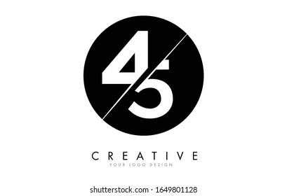 45 4 5 Number Logo Design with a Creative Cut and Black Circle Background. Creative logo design.