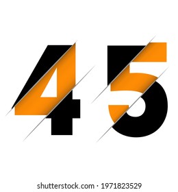 45 4 5 Number Logo Design with a Creative Cut and Black Circle Background. Creative logo design.