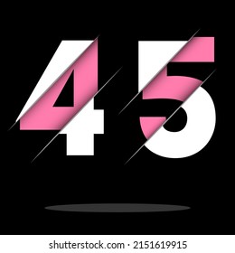 45 4 5 Number Logo Design with a Creative Cut and Black Circle Background. Creative logo design.