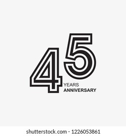 45 45th forty five Years Anniversary Logo Icon Template, Anniversary lettering with black color. Vector EPS 10. Birthday celebration number.