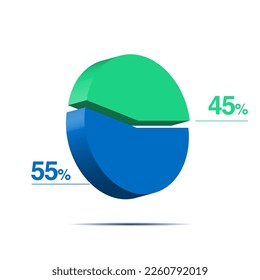 45 55 forty five fifty five 3d Isometric pie chart diagram for business presentation. Vector infographics illustration eps.