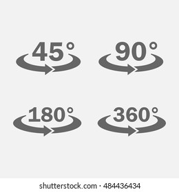 45, 90, 180, 360 degrees view icon vector set isolated from the background. The symbol of the turning or rotation. 