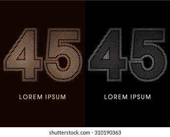 45 ,abstract luxury font, Designed using gold and black line square, geometric shape, graphic vector.
