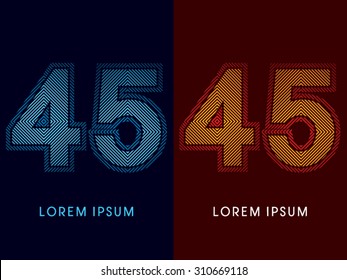 45 ,abstract luxury font, Designed using cool and hot colors, line square, geometric shape, graphic vector.