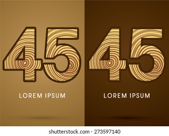 45 ,Abstract Number, font, concept wood, sign ,logo, symbol, icon, graphic, vector.