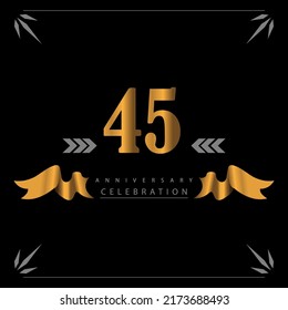 Ilustración de diseño de plantillas vectoriales 3D de celebración de 45 años