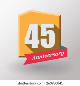 45 Anniversary   label with ribbon. Flat design.