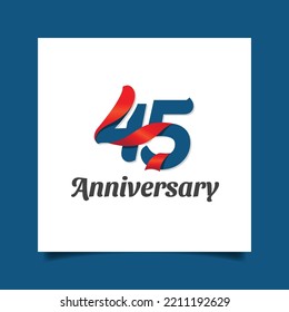 45 anniversary logo in light blue and red ribbon to wind the logo