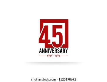 45 Anniversary logotype, simple red colored font number inside square isolated on white background