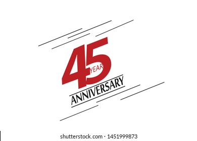 45 anniversary, minimalist logo, greeting card. Birthday invitation. 45 year sign. Red space vector illustration on white background - Vector