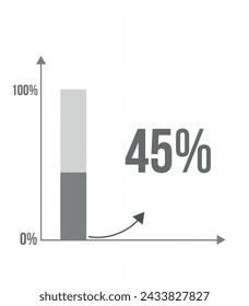 45% bar chart. Graphic design of increase in percentage, statistics, business and finance concept isolated on white background