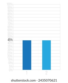 45% bars graph. Vetor finance, percentage and business concept. Column design with two sections blue