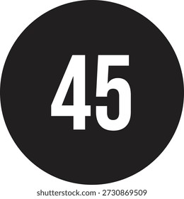 45 calendar number icon vector black round circle with white text