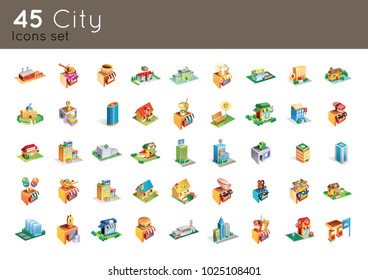 45 city icons set color full