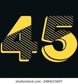 45 Classic Vintage Sport Jersey Uniform numbers in black with a black outside contour line number on white background for American football, Baseball and Basketball or soccer