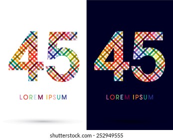 45 ,colorful font ,designed using colors line on white and black background, concept wicker,basket ,woven, ribbons,happy,fun,fantasy,logo, symbol, icon, graphic, vector.