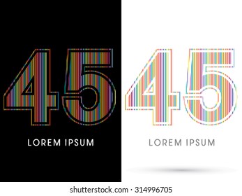 45 ,Colorful Font, designed using colorful line graphic vector.