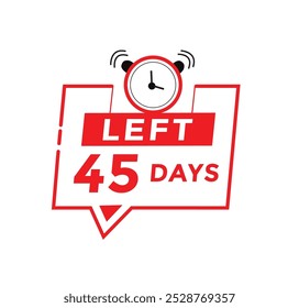 45 dias ícone do emblema esquerdo, venda web banner contagem regressiva temporizador de negociação promocional. design de ilustração vetorial.