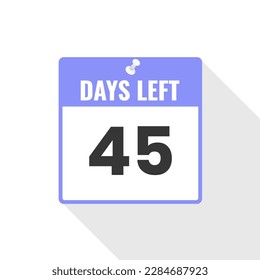 45 Days Left Countdown sales icon. 45 days left to go Promotional banner